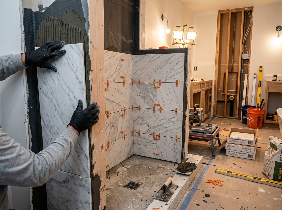 Custom walk-in shower remodel process — 4 Seasons Remodeling Los Angeles