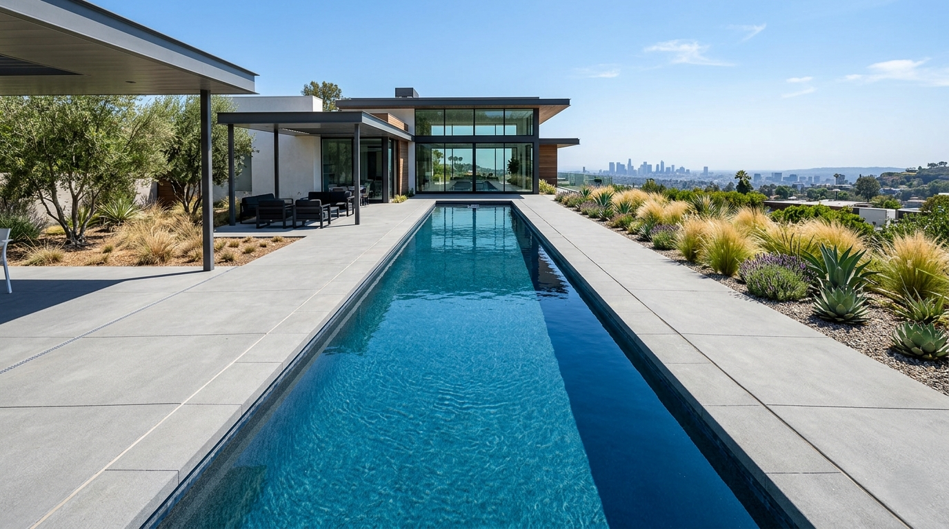 Custom lap pool construction Los Angeles — rectangular modern pool by 4 Seasons Remodeling