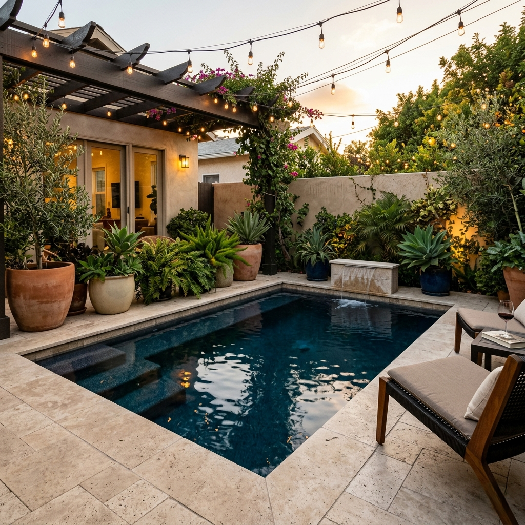 Custom plunge pool Los Angeles — small luxury pool with cooling system by 4 Seasons